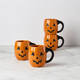 Vintage Halloween Figural Pumpkin Mugs, Set Of 4